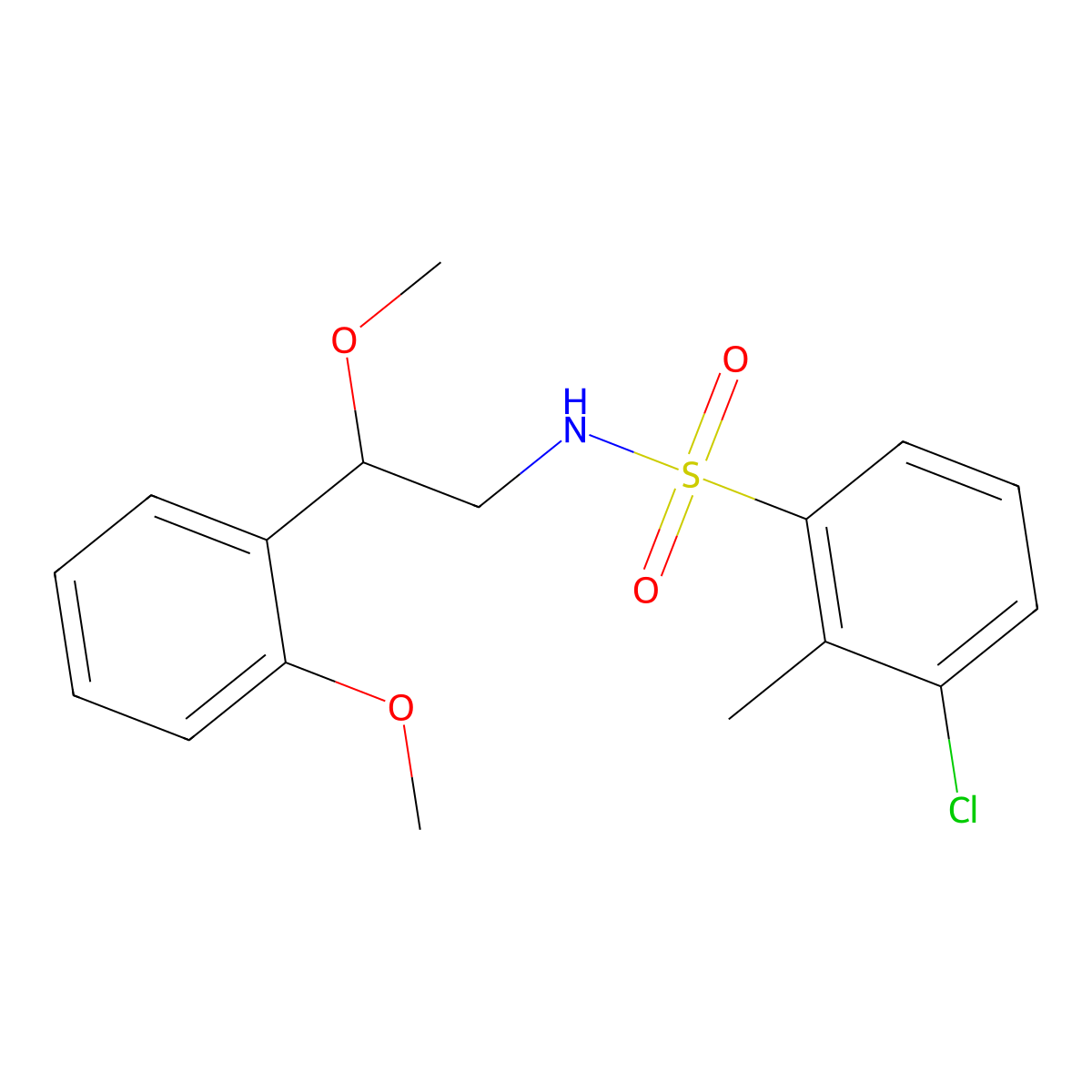 3-chloro-N-(2-methoxy-2-(2-methoxyphenyl)ethyl)-2-methylbenzenesulfonamide molecular structure, CAS 1798659-47-8