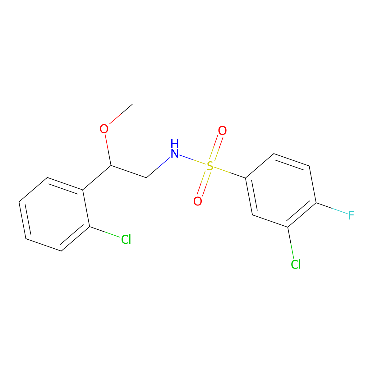 3-chloro-N-(2-(2-chlorophenyl)-2-methoxyethyl)-4-fluorobenzenesulfonamide molecular structure, CAS 1798659-75-2