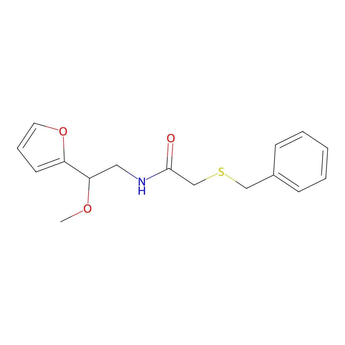 2-(benzylthio)-N-(2-(furan-2-yl)-2-methoxyethyl)acetamide molecular structure, CAS 1798660-10-2