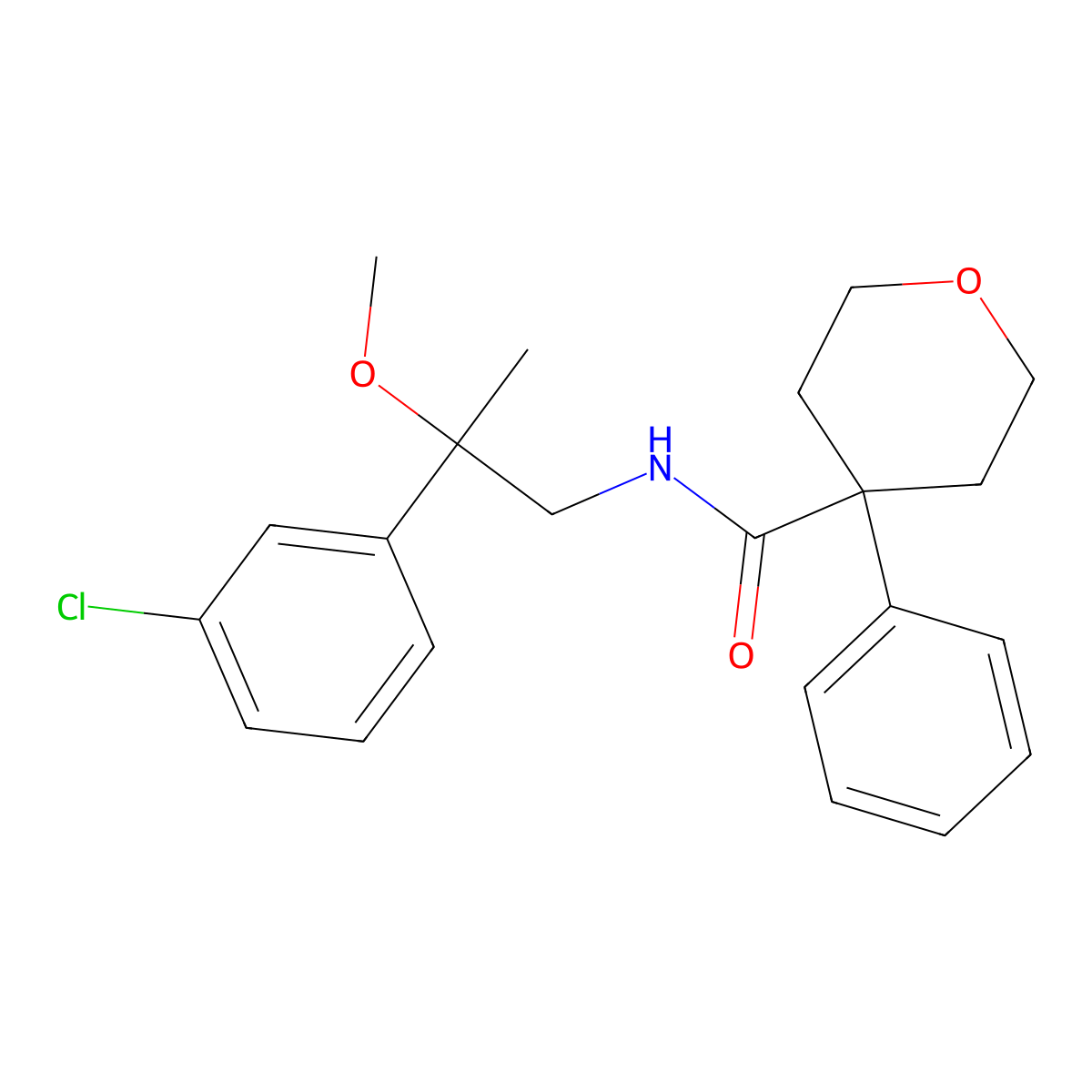 N-(2-(3-chlorophenyl)-2-methoxypropyl)-4-phenyltetrahydro-2H-pyran-4-carboxamide molecular structure, CAS 1798660-42-0