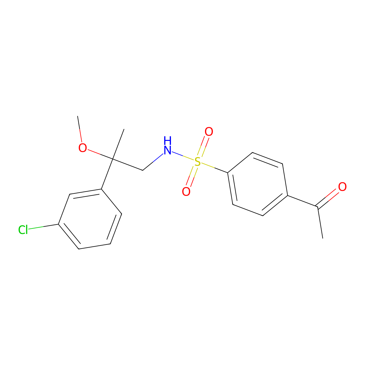 4-acetyl-N-(2-(3-chlorophenyl)-2-methoxypropyl)benzenesulfonamide molecular structure, CAS 1798660-46-4