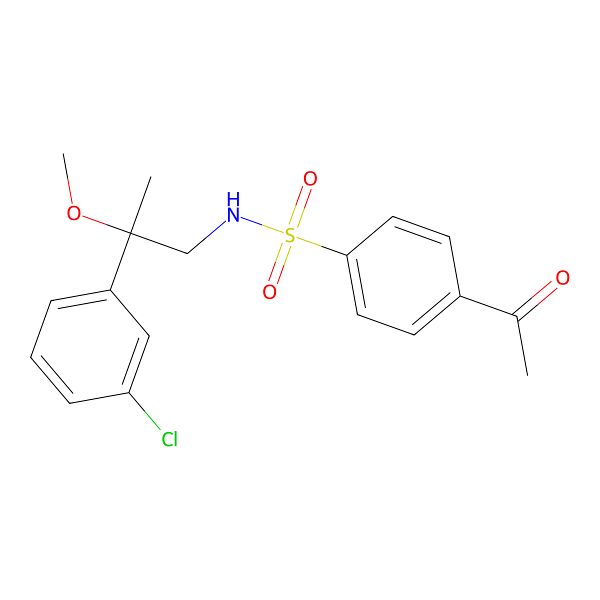 4-acetyl-N-(2-(3-chlorophenyl)-2-methoxypropyl)benzenesulfonamide molecular structure, CAS 1798660-46-4