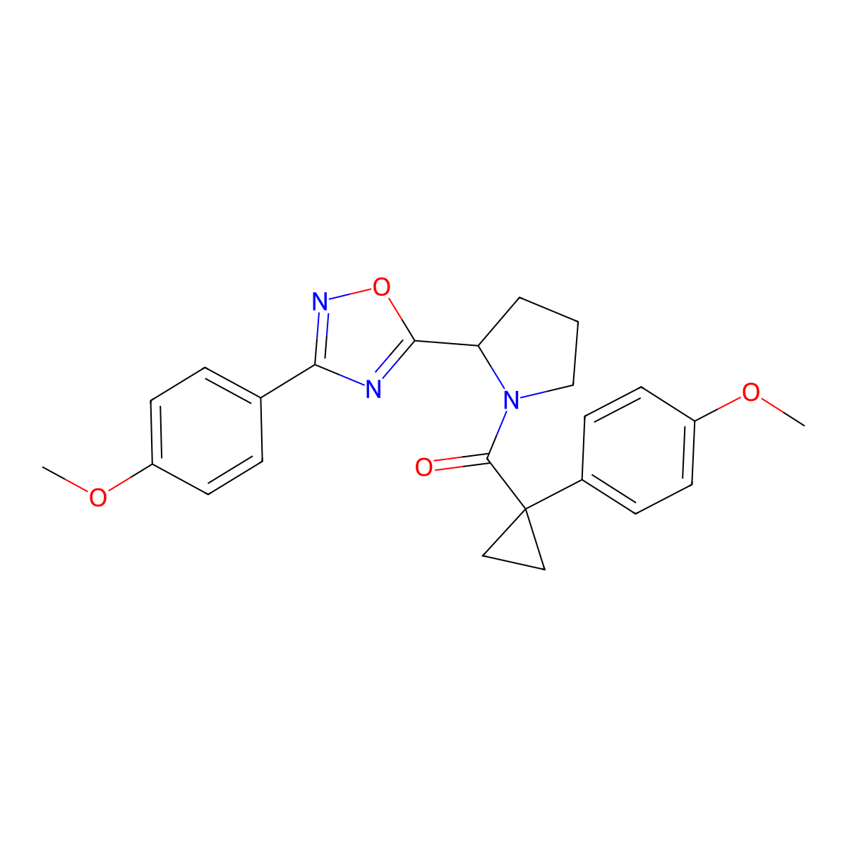 3-(4-Methoxyphenyl)-5-(1-{[1-(4-methoxyphenyl)cyclopropyl]carbonyl}pyrrolidin-2-yl)-1,2,4-oxadiazole molecular structure, CAS 1798660-49-7