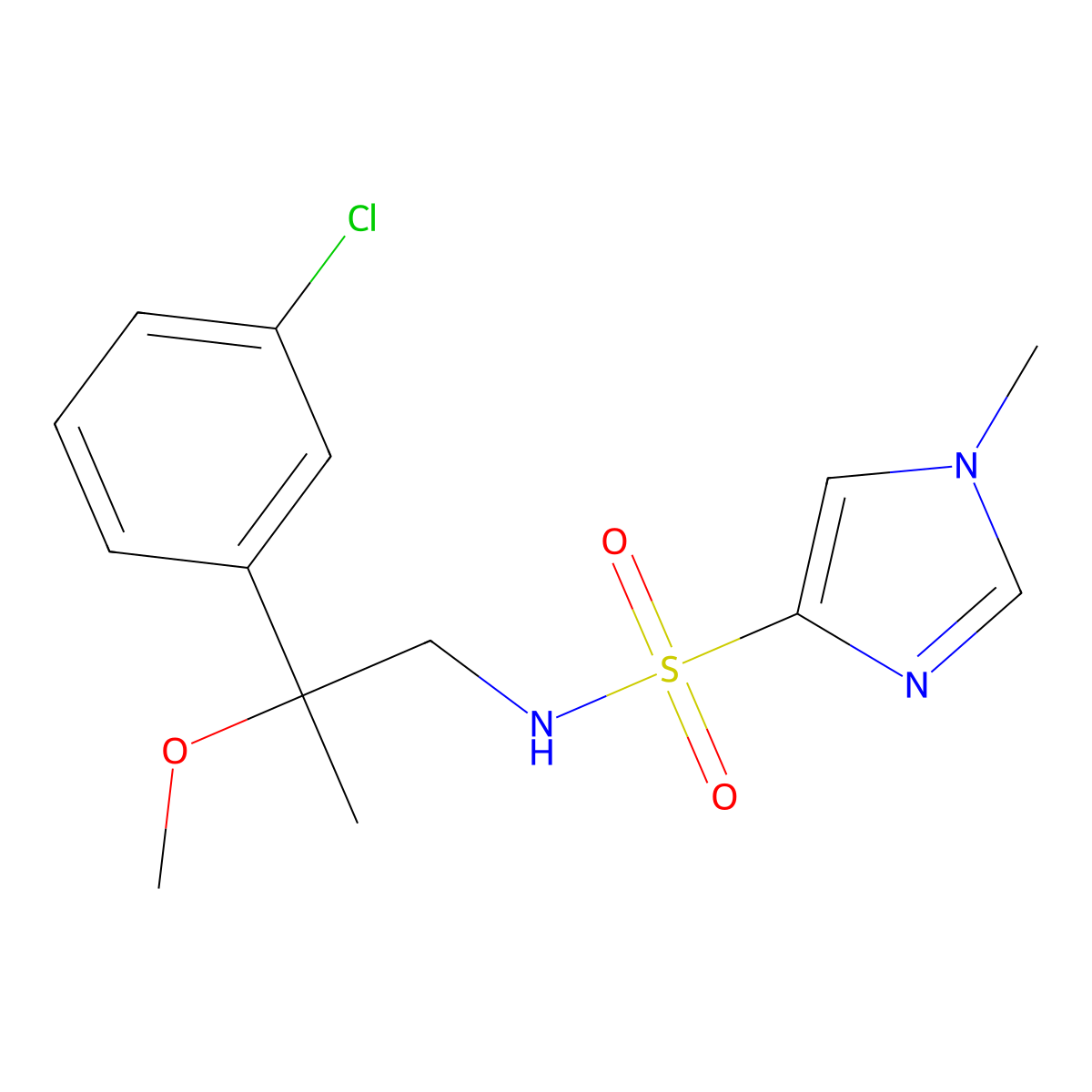 N-(2-(3-chlorophenyl)-2-methoxypropyl)-1-methyl-1H-imidazole-4-sulfonamide molecular structure, CAS 1798660-53-3
