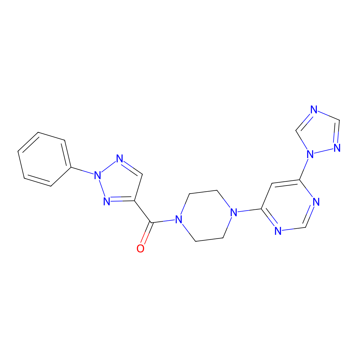 (4-(6-(1H-1,2,4-triazol-1-yl)pyrimidin-4-yl)piperazin-1-yl)(2-phenyl-2H-1,2,3-triazol-4-yl)methanone molecular structure, CAS 1798660-83-9