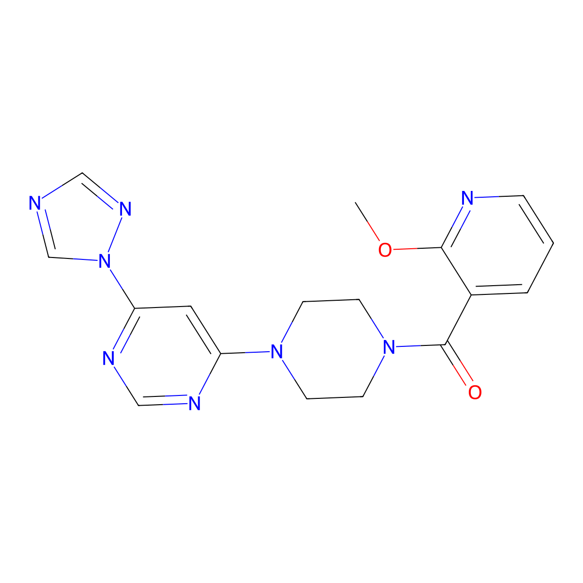 (4-(6-(1H-1,2,4-triazol-1-yl)pyrimidin-4-yl)piperazin-1-yl)(2-methoxypyridin-3-yl)methanone molecular structure, CAS 1798661-01-4