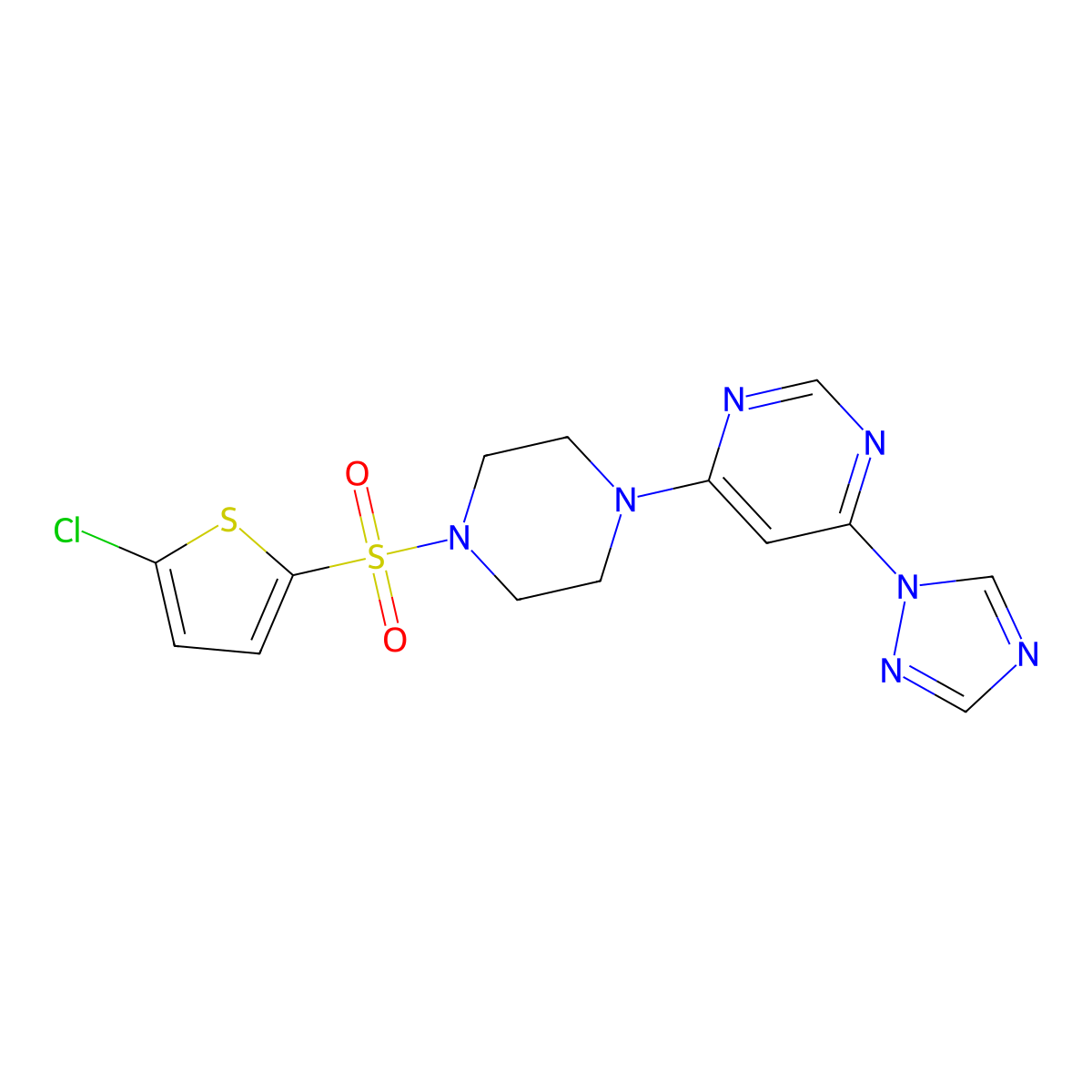 4-(4-((5-chlorothiophen-2-yl)sulfonyl)piperazin-1-yl)-6-(1H-1,2,4-triazol-1-yl)pyrimidine molecular structure, CAS 1798661-43-4