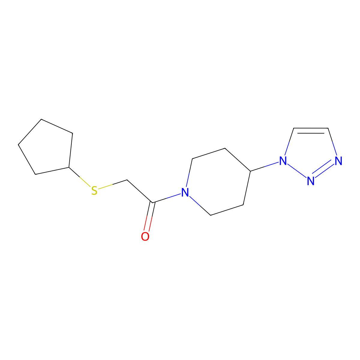 1-(4-(1H-1,2,3-triazol-1-yl)piperidin-1-yl)-2-(cyclopentylthio)ethanone molecular structure, CAS 1798662-16-4