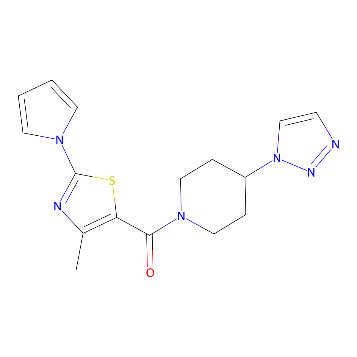 (4-(1H-1,2,3-triazol-1-yl)piperidin-1-yl)(4-methyl-2-(1H-pyrrol-1-yl)thiazol-5-yl)methanone molecular structure, CAS 1798662-34-6