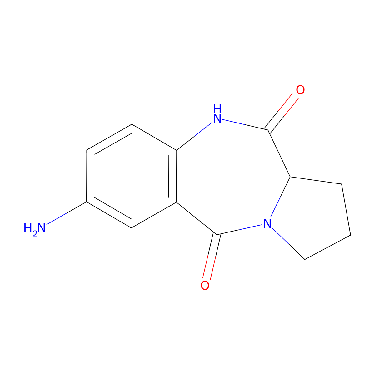 2-amino-6a,7,8,9-tetrahydro-5H-pyrrolo[2,1-c][1,4]benzodiazepine-6,11-dione molecular structure, CAS 1798663-89-4
