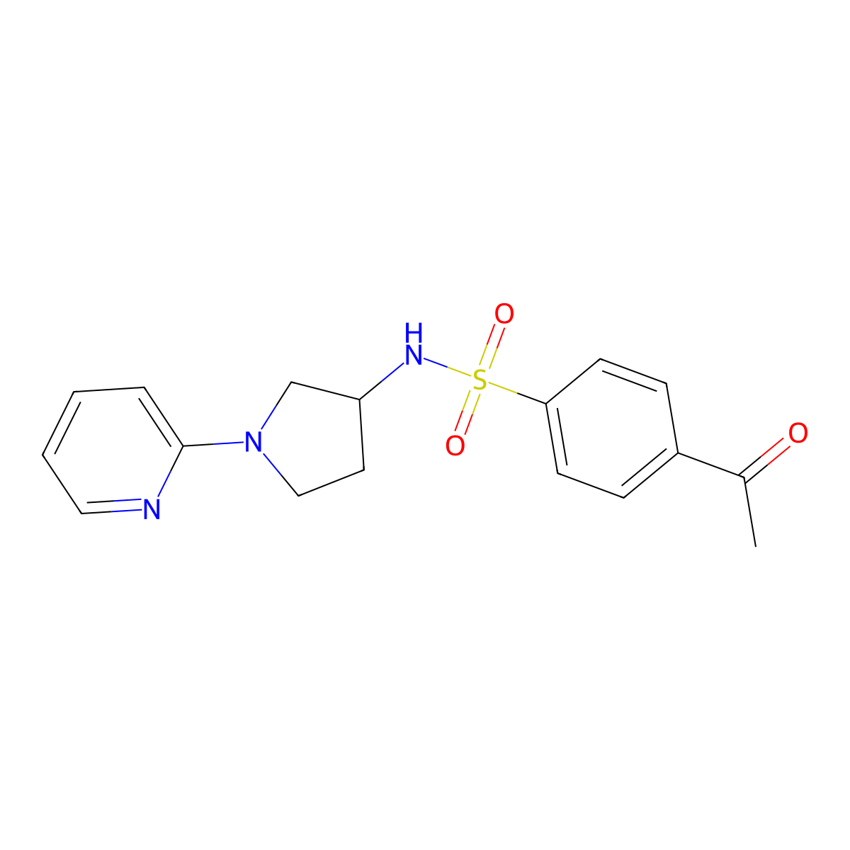 4-acetyl-N-(1-(pyridin-2-yl)pyrrolidin-3-yl)benzenesulfonamide molecular structure, CAS 1798665-21-0