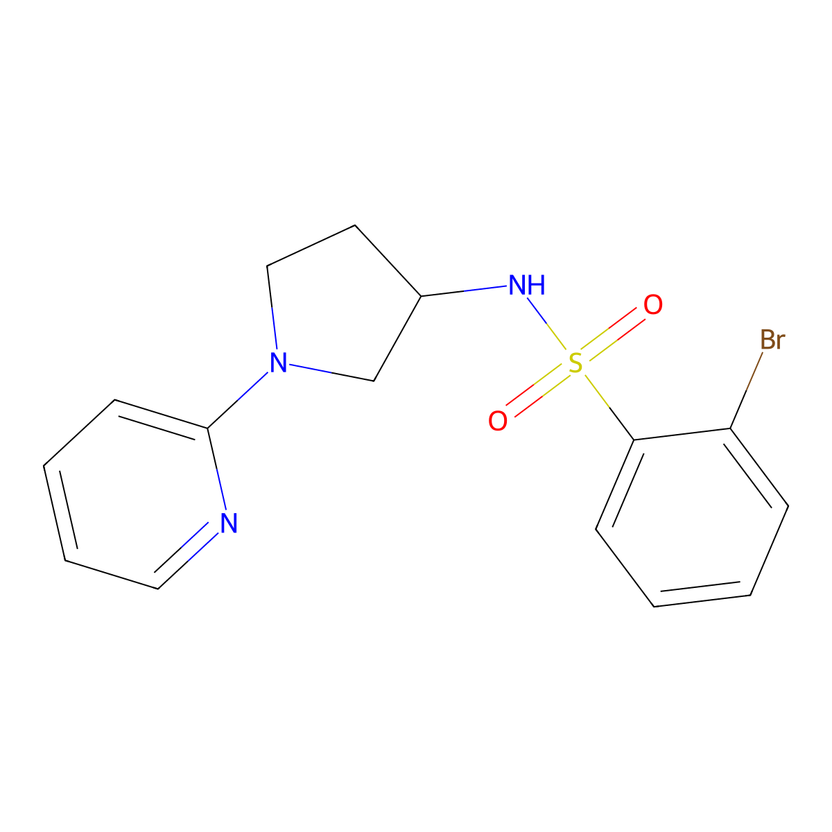 2-bromo-N-(1-(pyridin-2-yl)pyrrolidin-3-yl)benzenesulfonamide molecular structure, CAS 1798665-33-4