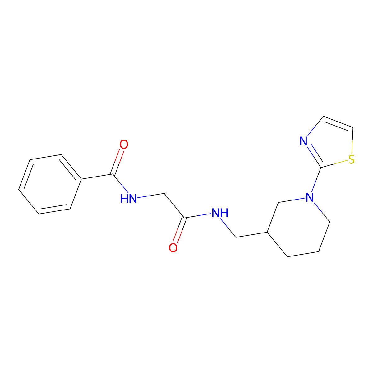 N-(2-oxo-2-(((1-(thiazol-2-yl)piperidin-3-yl)methyl)amino)ethyl)benzamide molecular structure, CAS 1798665-74-3