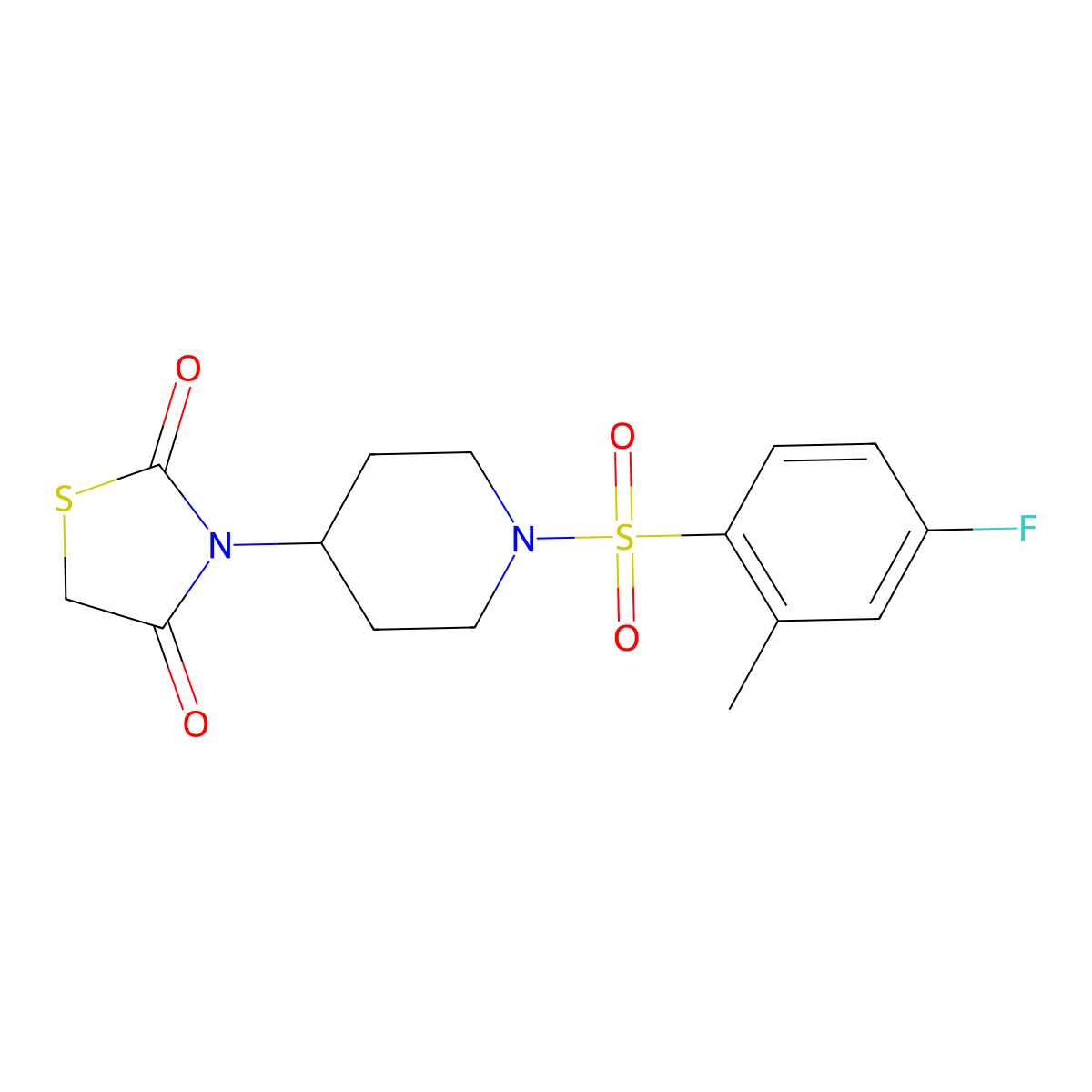 3-(1-((4-Fluoro-2-methylphenyl)sulfonyl)piperidin-4-yl)thiazolidine-2,4-dione molecular structure, CAS 1798671-89-2
