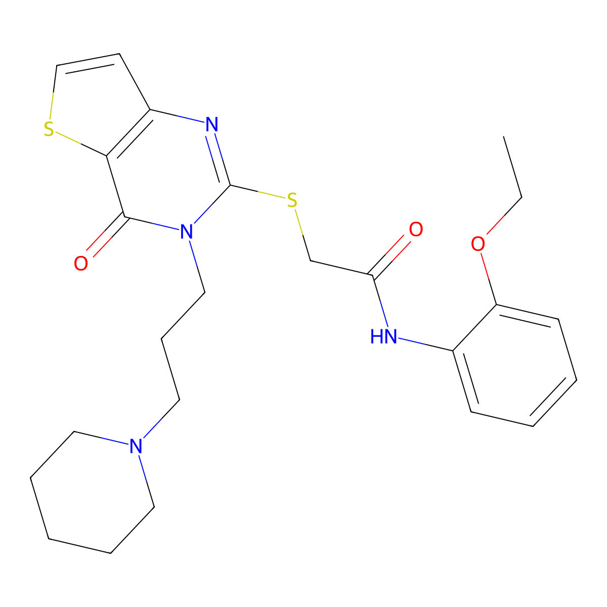 N-(2-ethoxyphenyl)-2-((4-oxo-3-(3-(piperidin-1-yl)propyl)-3,4-dihydrothieno[3,2-d]pyrimidin-2-yl)thio)acetamide molecular structure, CAS 1798672-07-7