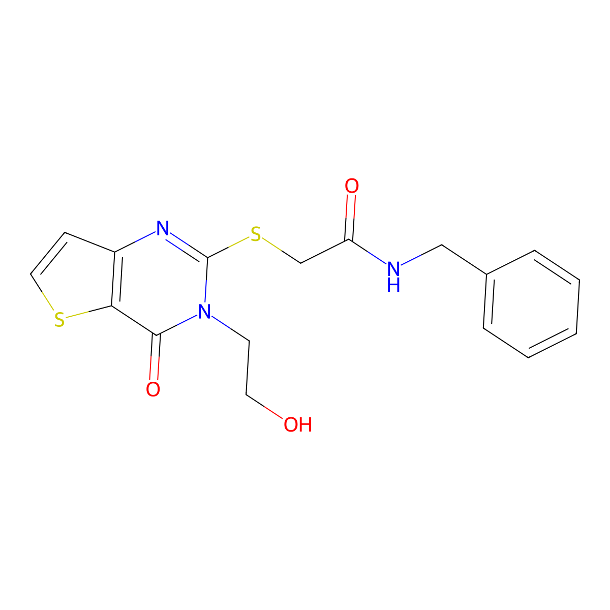 N-benzyl-2-((3-(2-hydroxyethyl)-4-oxo-3,4-dihydrothieno[3,2-d]pyrimidin-2-yl)thio)acetamide molecular structure, CAS 1798672-11-3