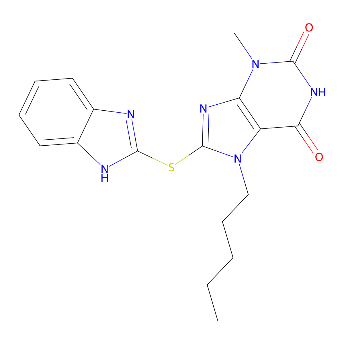 8-(1H-1,3-benzodiazol-2-ylsulfanyl)-3-methyl-7-pentyl-2,3,6,7-tetrahydro-1H-purine-2,6-dione molecular structure, CAS 1798672-12-4