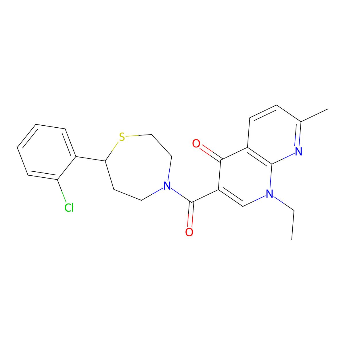 3-(7-(2-chlorophenyl)-1,4-thiazepane-4-carbonyl)-1-ethyl-7-methyl-1,8-naphthyridin-4(1H)-one molecular structure, CAS 1798672-13-5