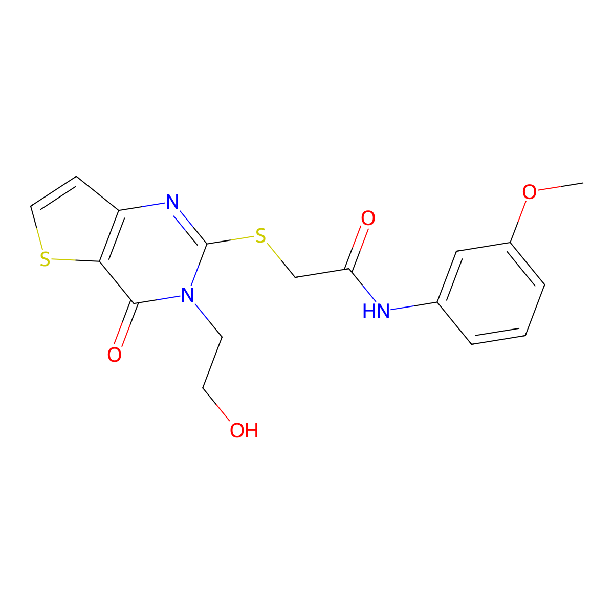 2-((3-(2-hydroxyethyl)-4-oxo-3,4-dihydrothieno[3,2-d]pyrimidin-2-yl)thio)-N-(3-methoxyphenyl)acetamide molecular structure, CAS 1798672-17-9