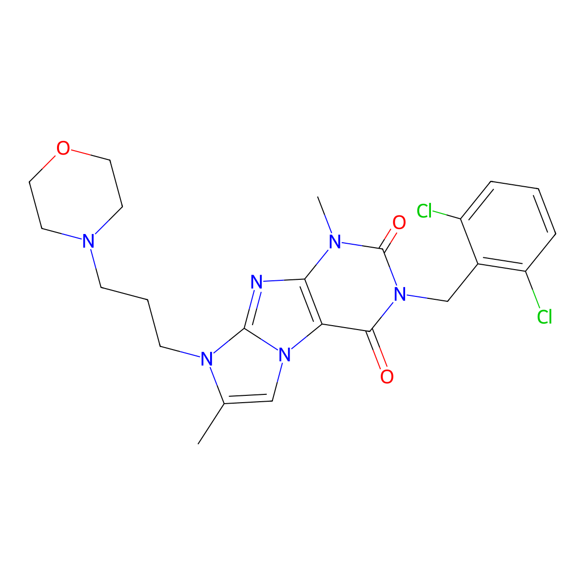 3-[(2,6-dichlorophenyl)methyl]-1,7-dimethyl-8-[3-(morpholin-4-yl)propyl]-1H,2H,3H,4H,8H-imidazo[1,2-g]purine-2,4-dione molecular structure, CAS 1798672-19-1