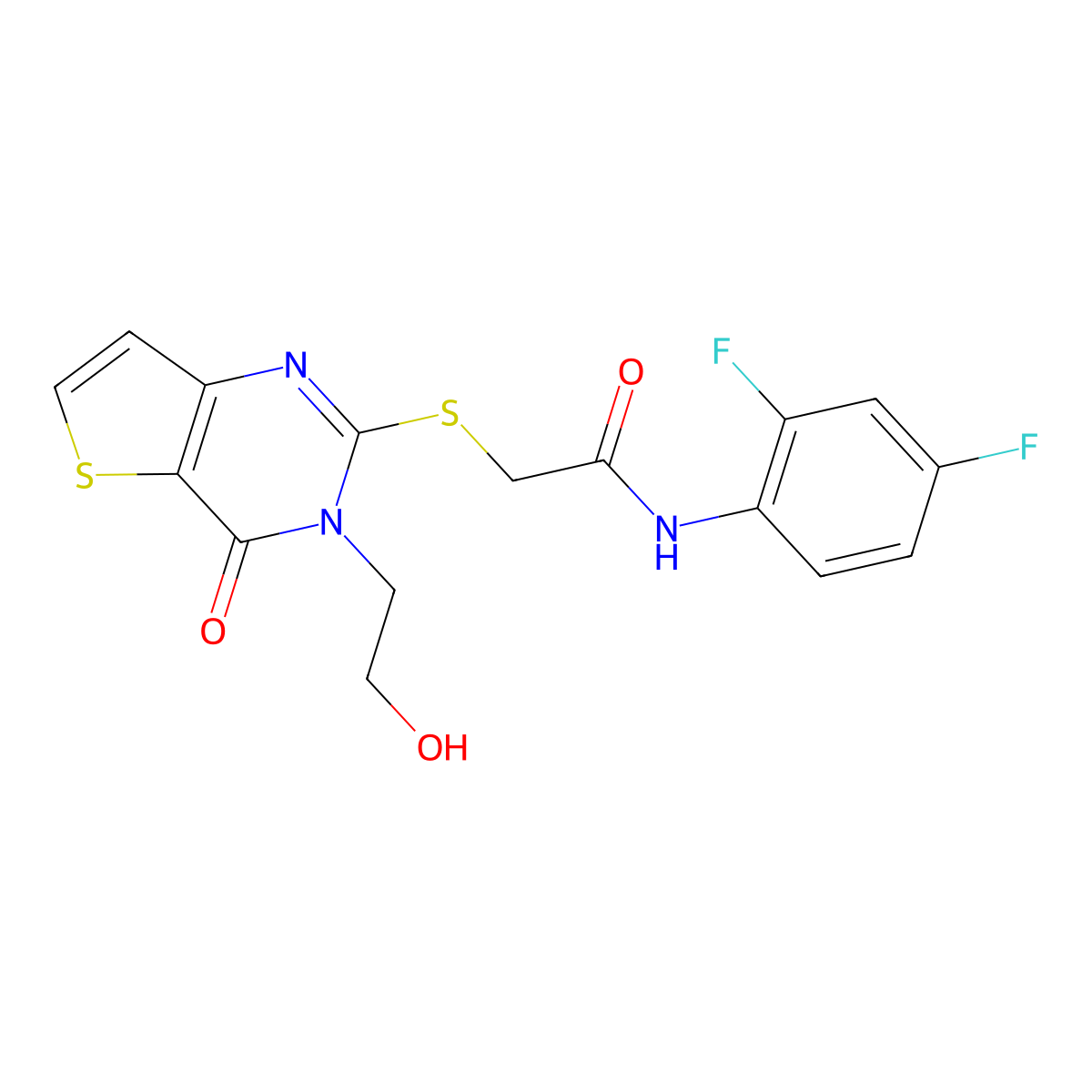 N-(2,4-difluorophenyl)-2-((3-(2-hydroxyethyl)-4-oxo-3,4-dihydrothieno[3,2-d]pyrimidin-2-yl)thio)acetamide molecular structure, CAS 1798672-25-9