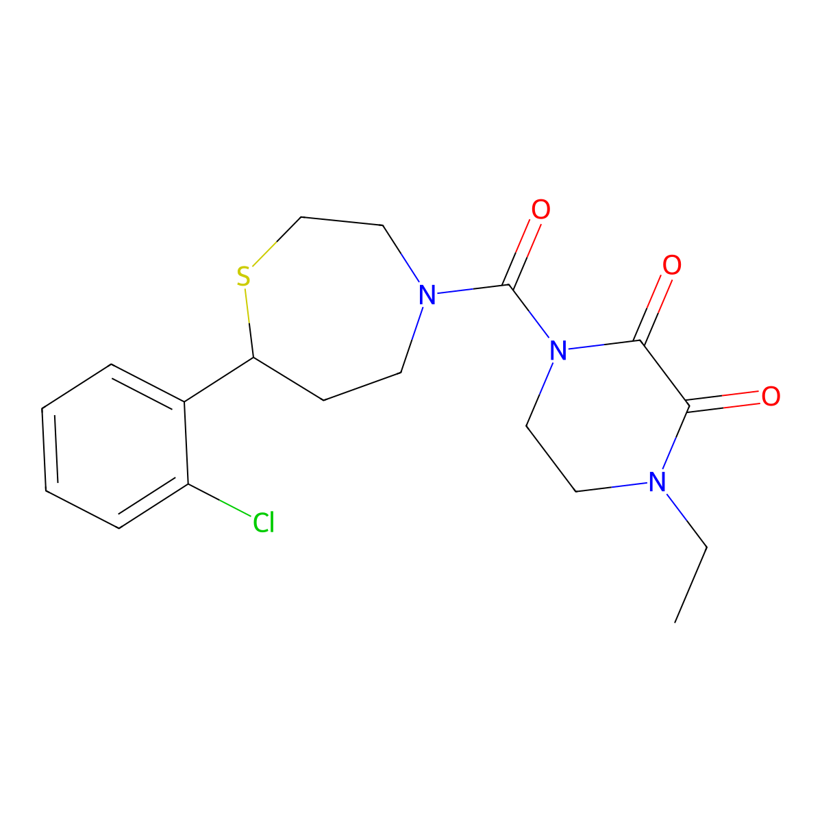 1-[7-(2-Chlorophenyl)-1,4-thiazepane-4-carbonyl]-4-ethylpiperazine-2,3-dione molecular structure, CAS 1798672-26-0