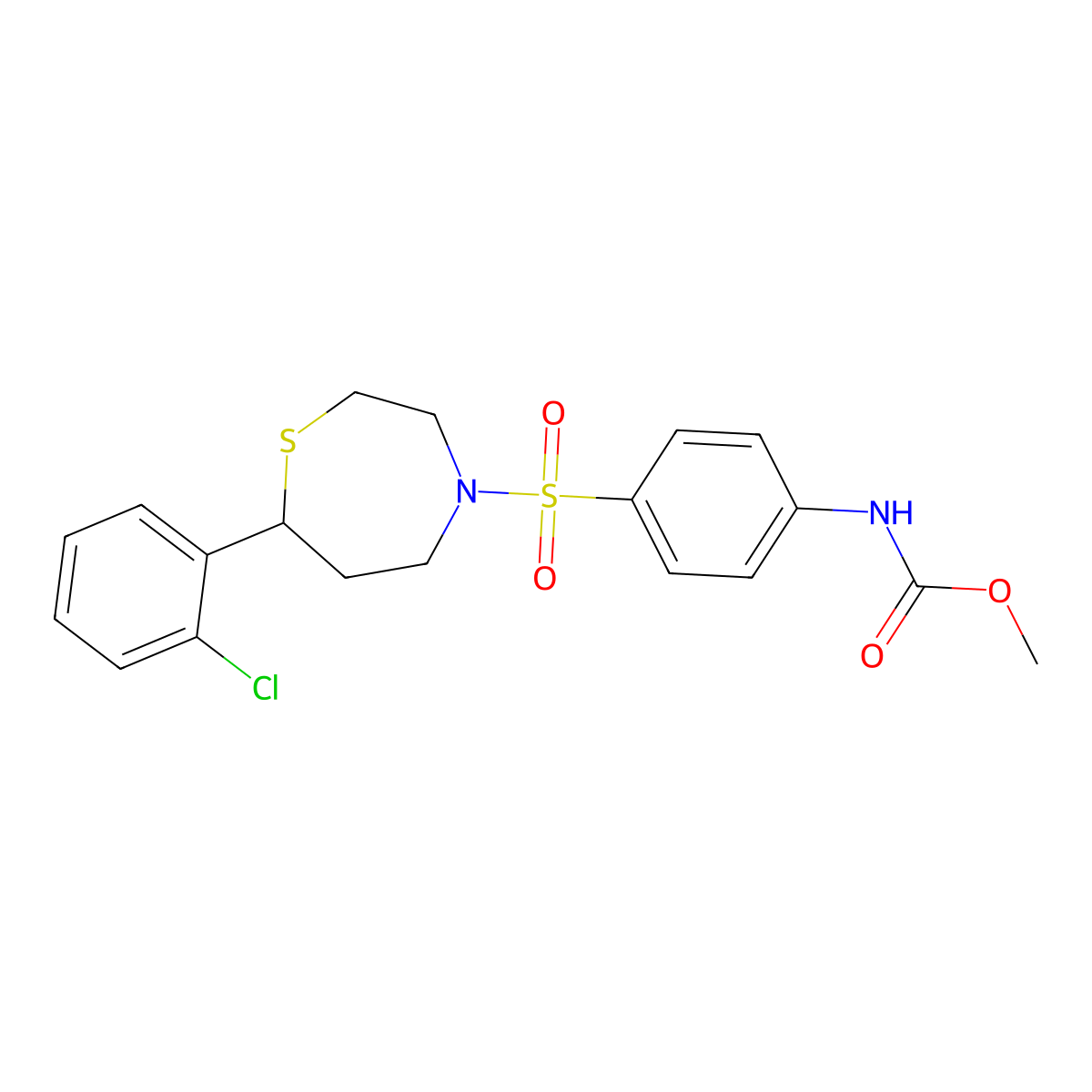 Methyl (4-((7-(2-chlorophenyl)-1,4-thiazepan-4-yl)sulfonyl)phenyl)carbamate molecular structure, CAS 1798672-34-0