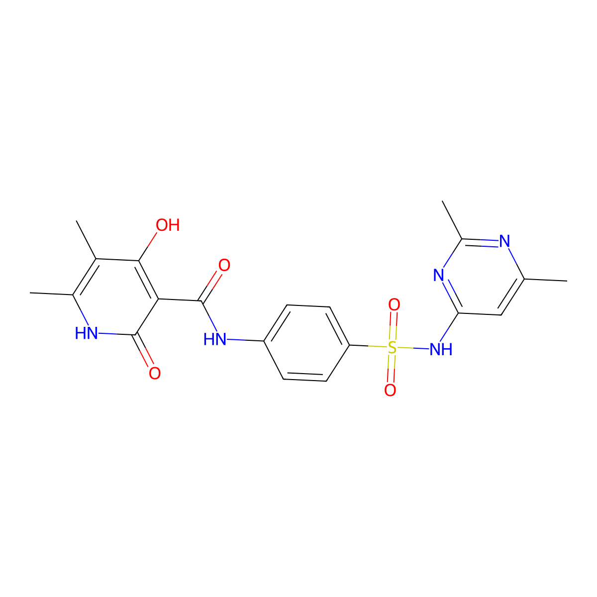 N-(4-(N-(2,6-dimethylpyrimidin-4-yl)sulfamoyl)phenyl)-2,4-dihydroxy-5,6-dimethylnicotinamide molecular structure, CAS 1798672-63-5