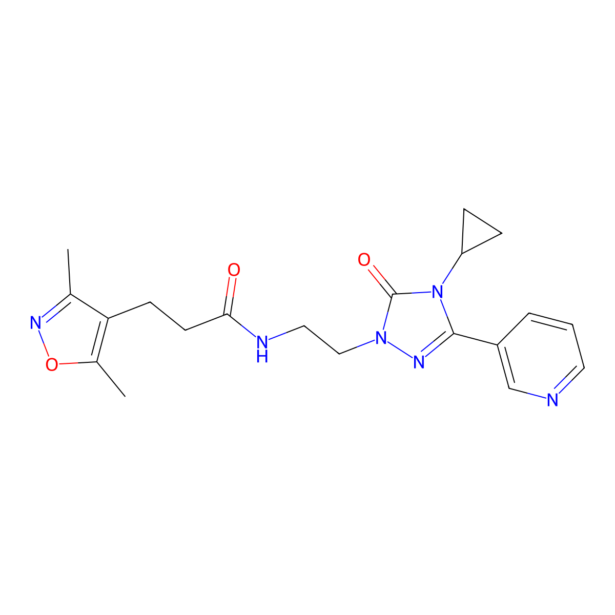 N-(2-(4-cyclopropyl-5-oxo-3-(pyridin-3-yl)-4,5-dihydro-1H-1,2,4-triazol-1-yl)ethyl)-3-(3,5-dimethylisoxazol-4-yl)propanamide molecular structure, CAS 1798672-76-0