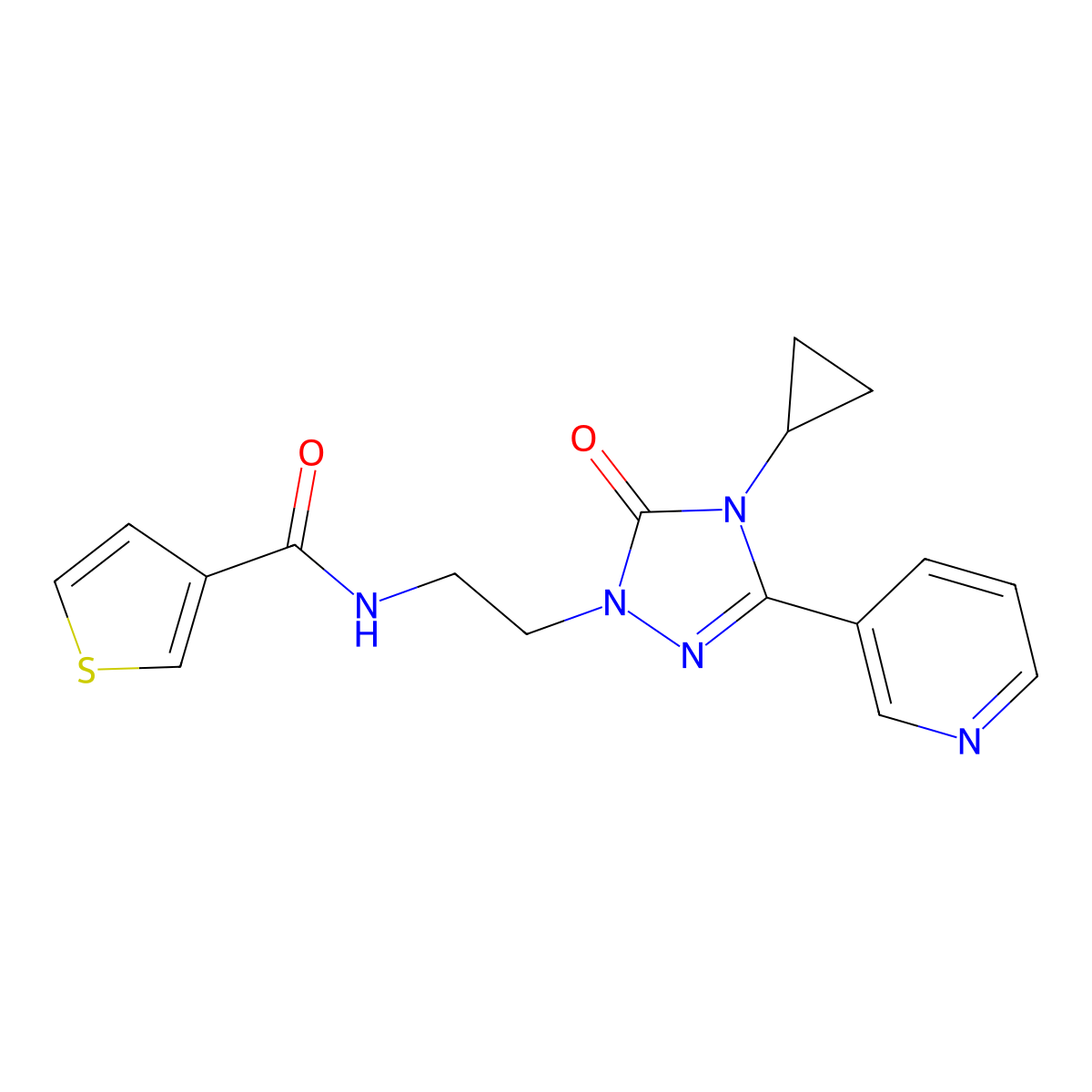 N-{2-[4-cyclopropyl-5-oxo-3-(pyridin-3-yl)-4,5-dihydro-1H-1,2,4-triazol-1-yl]ethyl}thiophene-3-carboxamide molecular structure, CAS 1798672-92-0