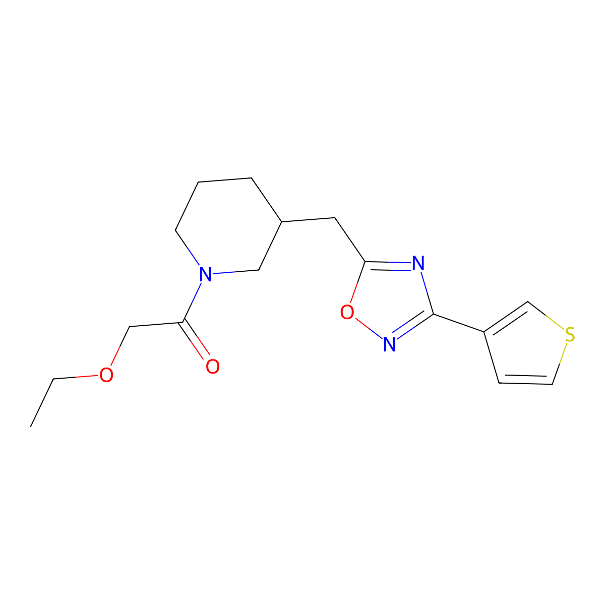 2-Ethoxy-1-(3-((3-(thiophen-3-yl)-1,2,4-oxadiazol-5-yl)methyl)piperidin-1-yl)ethanone molecular structure, CAS 1798673-14-9