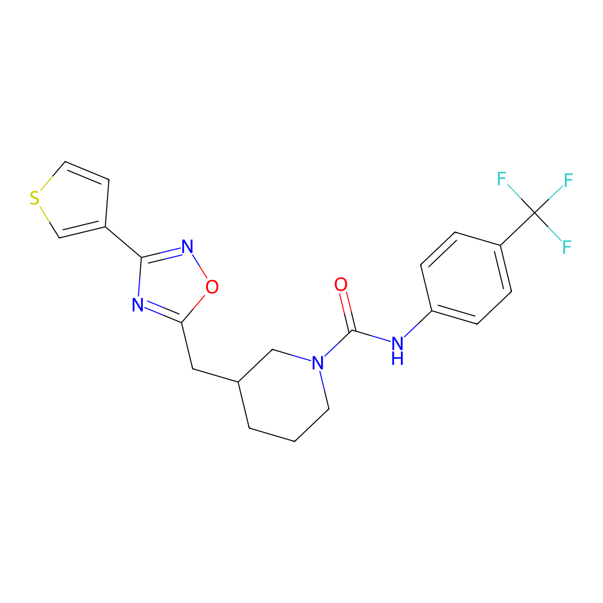 3-((3-(thiophen-3-yl)-1,2,4-oxadiazol-5-yl)methyl)-N-(4-(trifluoromethyl)phenyl)piperidine-1-carboxamide molecular structure, CAS 1798673-59-2