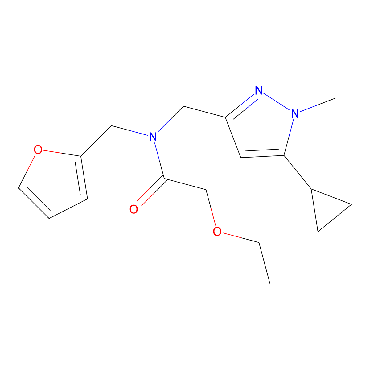 N-((5-cyclopropyl-1-methyl-1H-pyrazol-3-yl)methyl)-2-ethoxy-N-(furan-2-ylmethyl)acetamide molecular structure, CAS 1798673-77-4