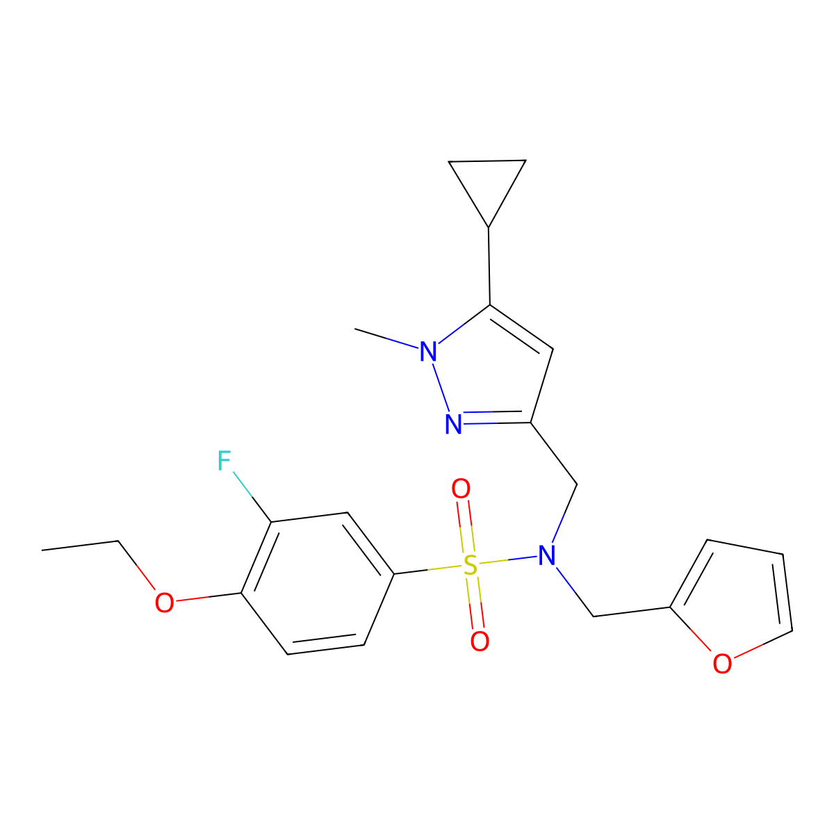 N-((5-cyclopropyl-1-methyl-1H-pyrazol-3-yl)methyl)-4-ethoxy-3-fluoro-N-(furan-2-ylmethyl)benzenesulfonamide molecular structure, CAS 1798673-91-2
