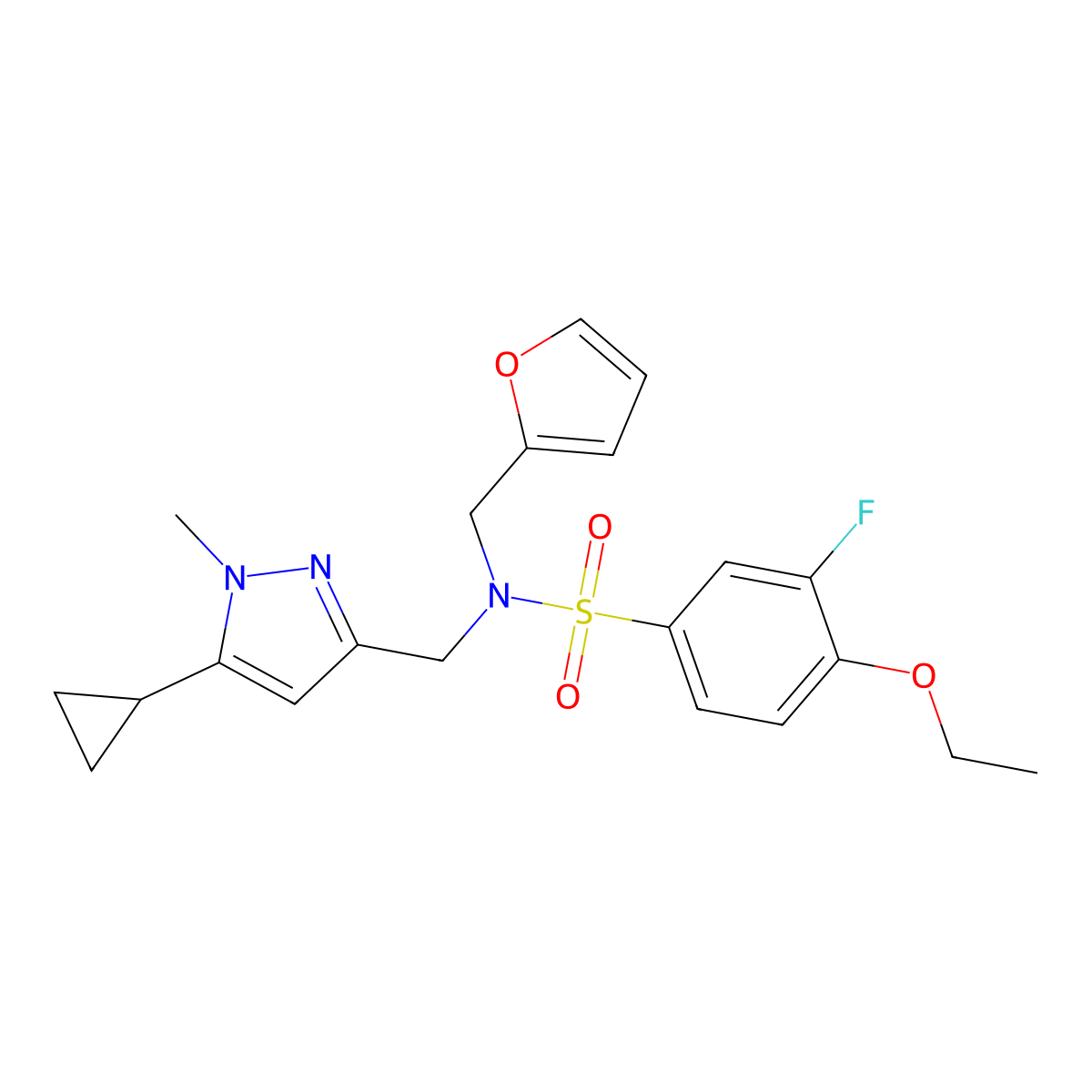 N-((5-cyclopropyl-1-methyl-1H-pyrazol-3-yl)methyl)-4-ethoxy-3-fluoro-N-(furan-2-ylmethyl)benzenesulfonamide molecular structure, CAS 1798673-91-2