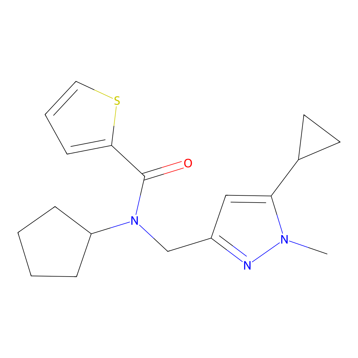 N-cyclopentyl-N-((5-cyclopropyl-1-methyl-1H-pyrazol-3-yl)methyl)thiophene-2-carboxamide molecular structure, CAS 1798674-01-7