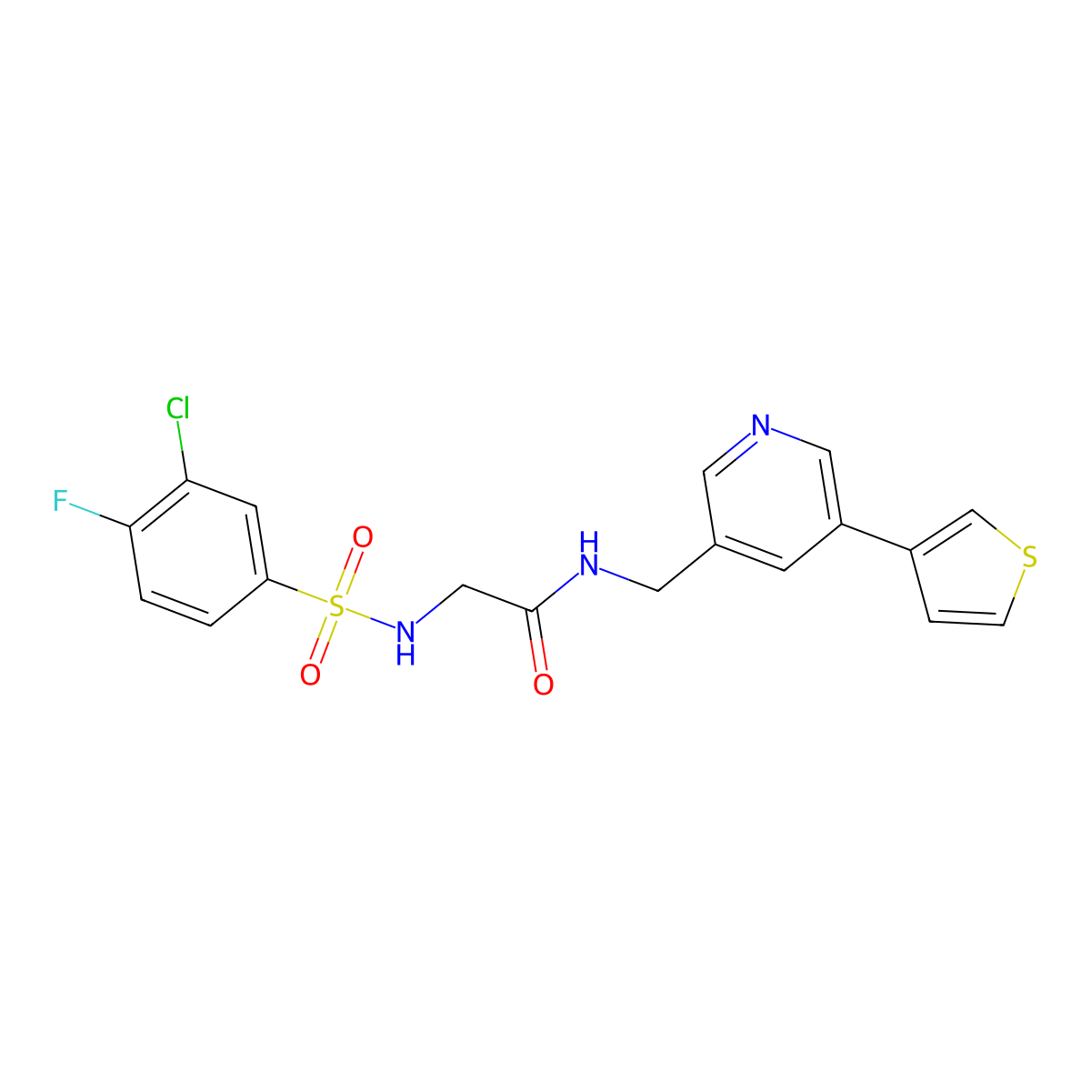 2-(3-chloro-4-fluorobenzenesulfonamido)-N-{[5-(thiophen-3-yl)pyridin-3-yl]methyl}acetamide molecular structure, CAS 1798674-05-1
