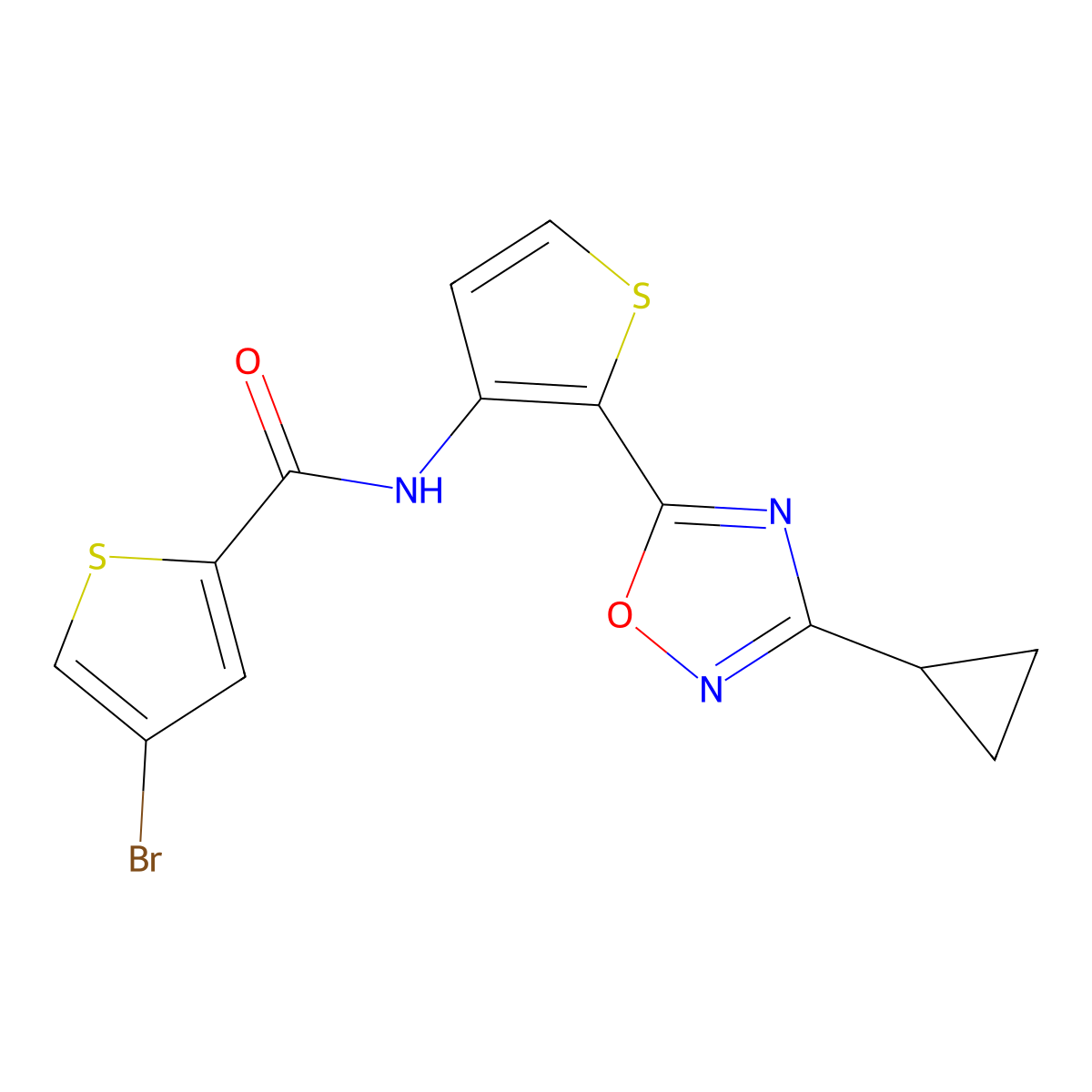 4-bromo-N-[2-(3-cyclopropyl-1,2,4-oxadiazol-5-yl)thiophen-3-yl]thiophene-2-carboxamide molecular structure, CAS 1798674-06-2
