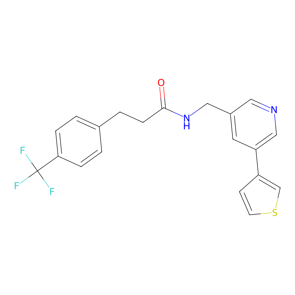 N-((5-(thiophen-3-yl)pyridin-3-yl)methyl)-3-(4-(trifluoromethyl)phenyl)propanamide molecular structure, CAS 1798674-12-0