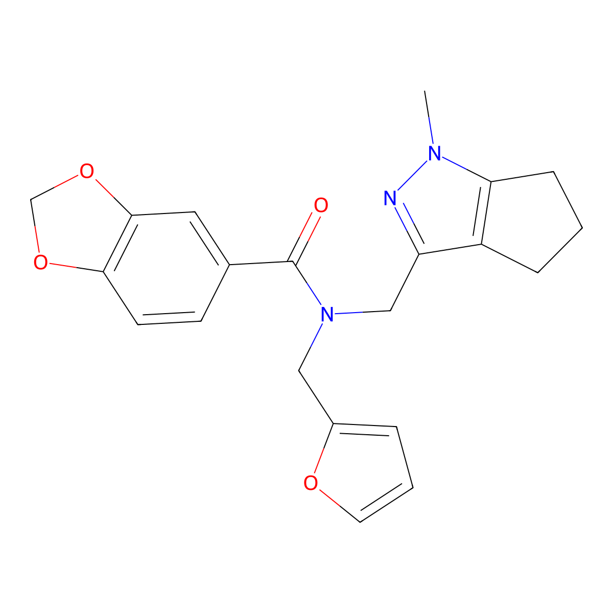 N-(furan-2-ylmethyl)-N-((1-methyl-1,4,5,6-tetrahydrocyclopenta[c]pyrazol-3-yl)methyl)benzo[d][1,3]dioxole-5-carboxamide molecular structure, CAS 1798674-13-1