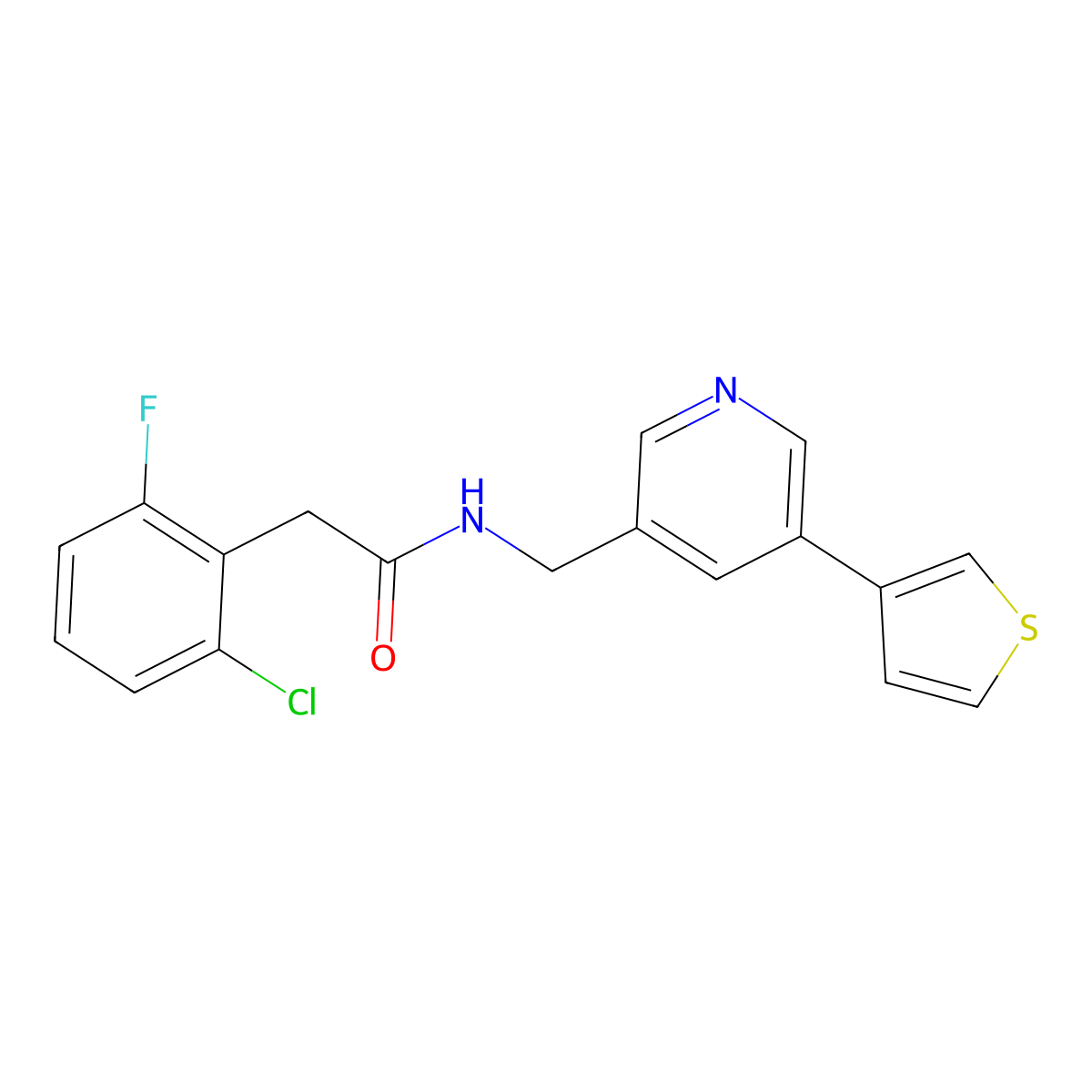 2-(2-chloro-6-fluorophenyl)-N-{[5-(thiophen-3-yl)pyridin-3-yl]methyl}acetamide molecular structure, CAS 1798674-21-1