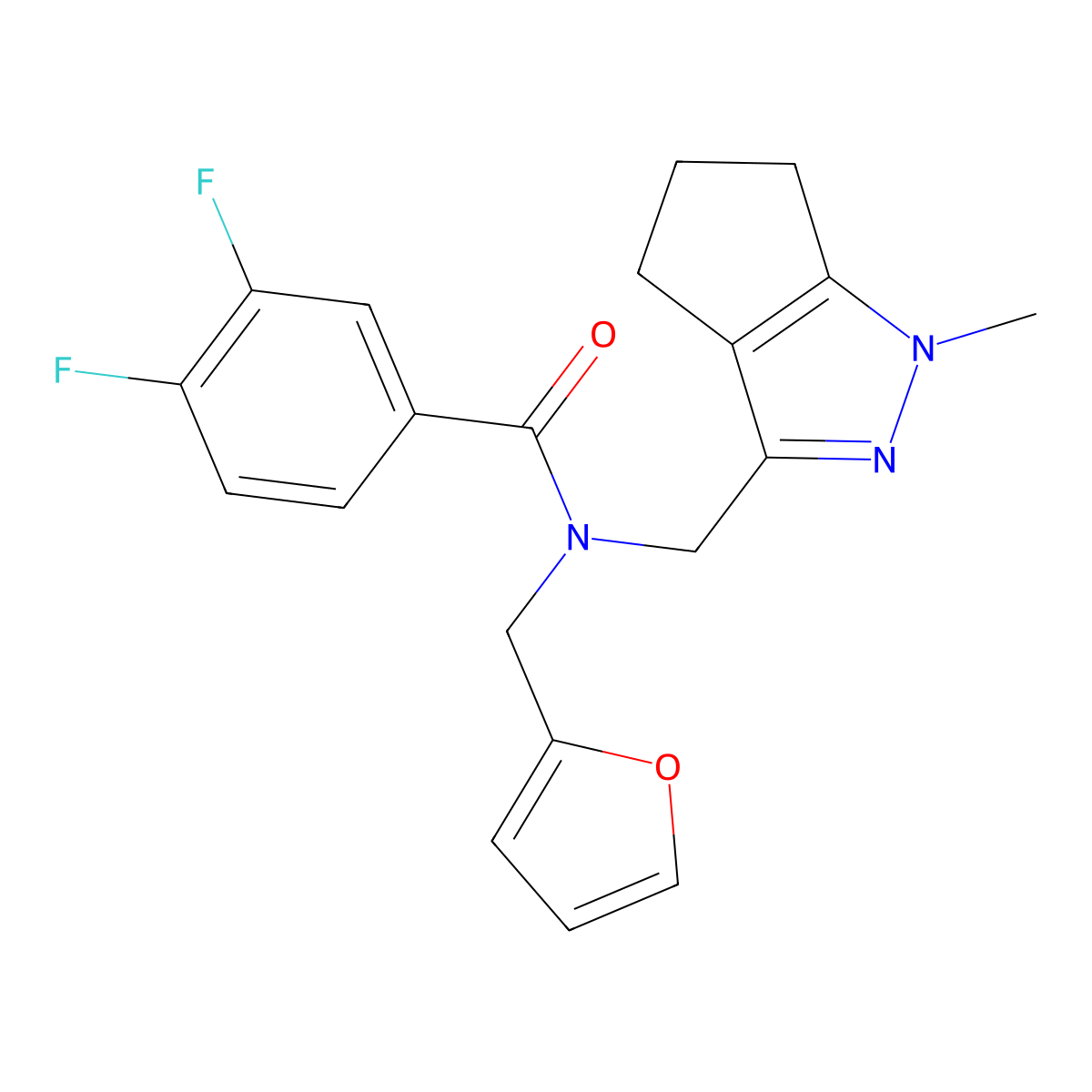 3,4-difluoro-N-(furan-2-ylmethyl)-N-((1-methyl-1,4,5,6-tetrahydrocyclopenta[c]pyrazol-3-yl)methyl)benzamide molecular structure, CAS 1798674-28-8
