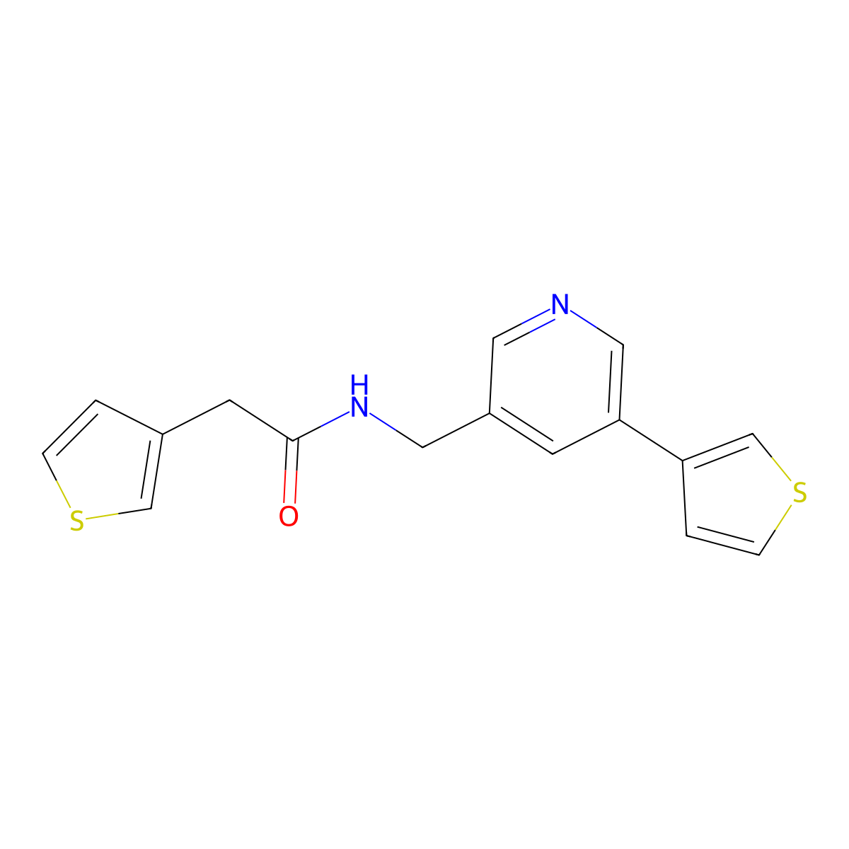 2-(thiophen-3-yl)-N-{[5-(thiophen-3-yl)pyridin-3-yl]methyl}acetamide molecular structure, CAS 1798674-35-7