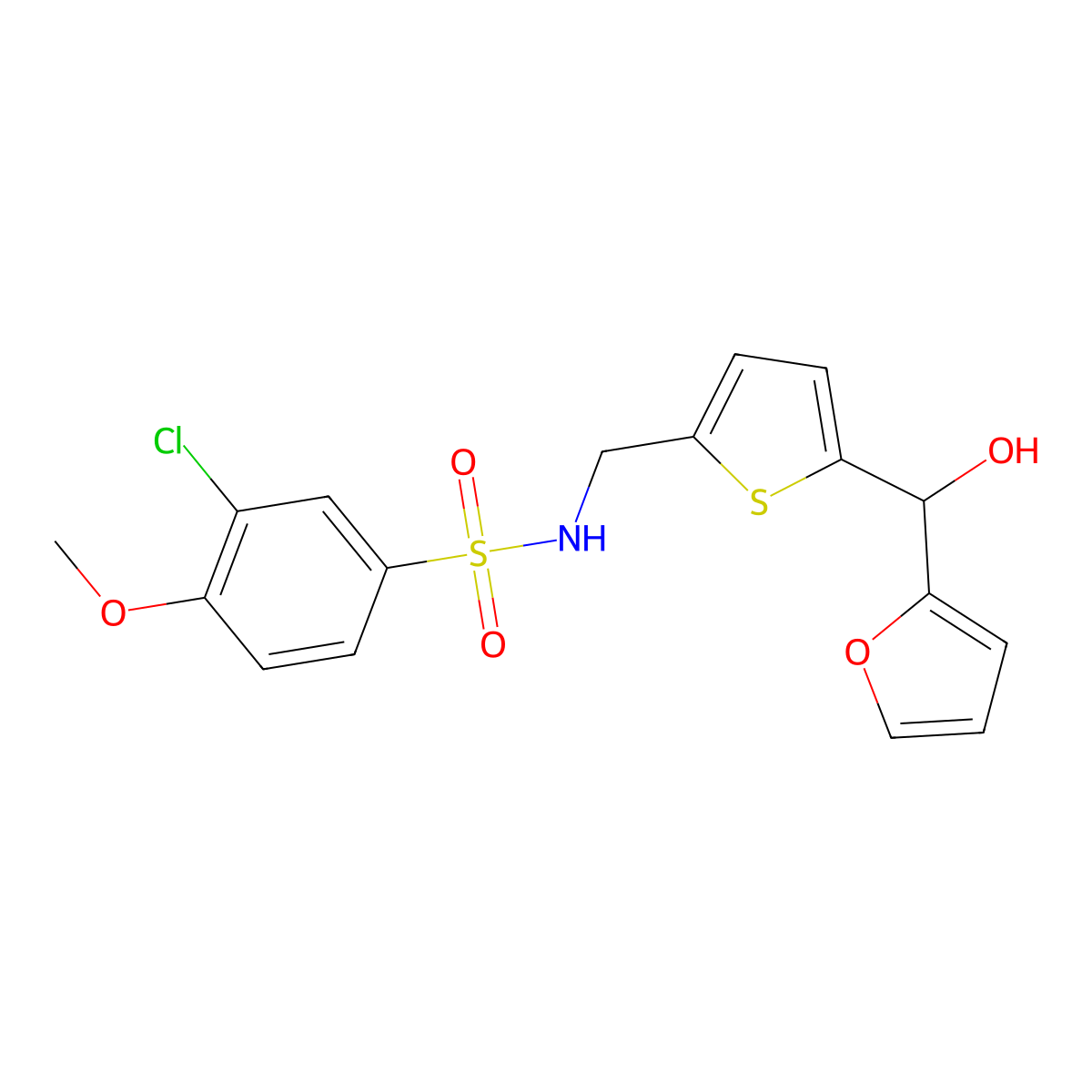 3-chloro-N-((5-(furan-2-yl(hydroxy)methyl)thiophen-2-yl)methyl)-4-methoxybenzenesulfonamide molecular structure, CAS 1798674-42-6