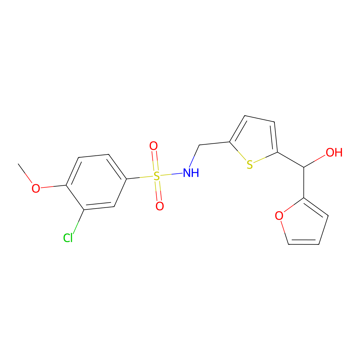 3-chloro-N-((5-(furan-2-yl(hydroxy)methyl)thiophen-2-yl)methyl)-4-methoxybenzenesulfonamide molecular structure, CAS 1798674-42-6