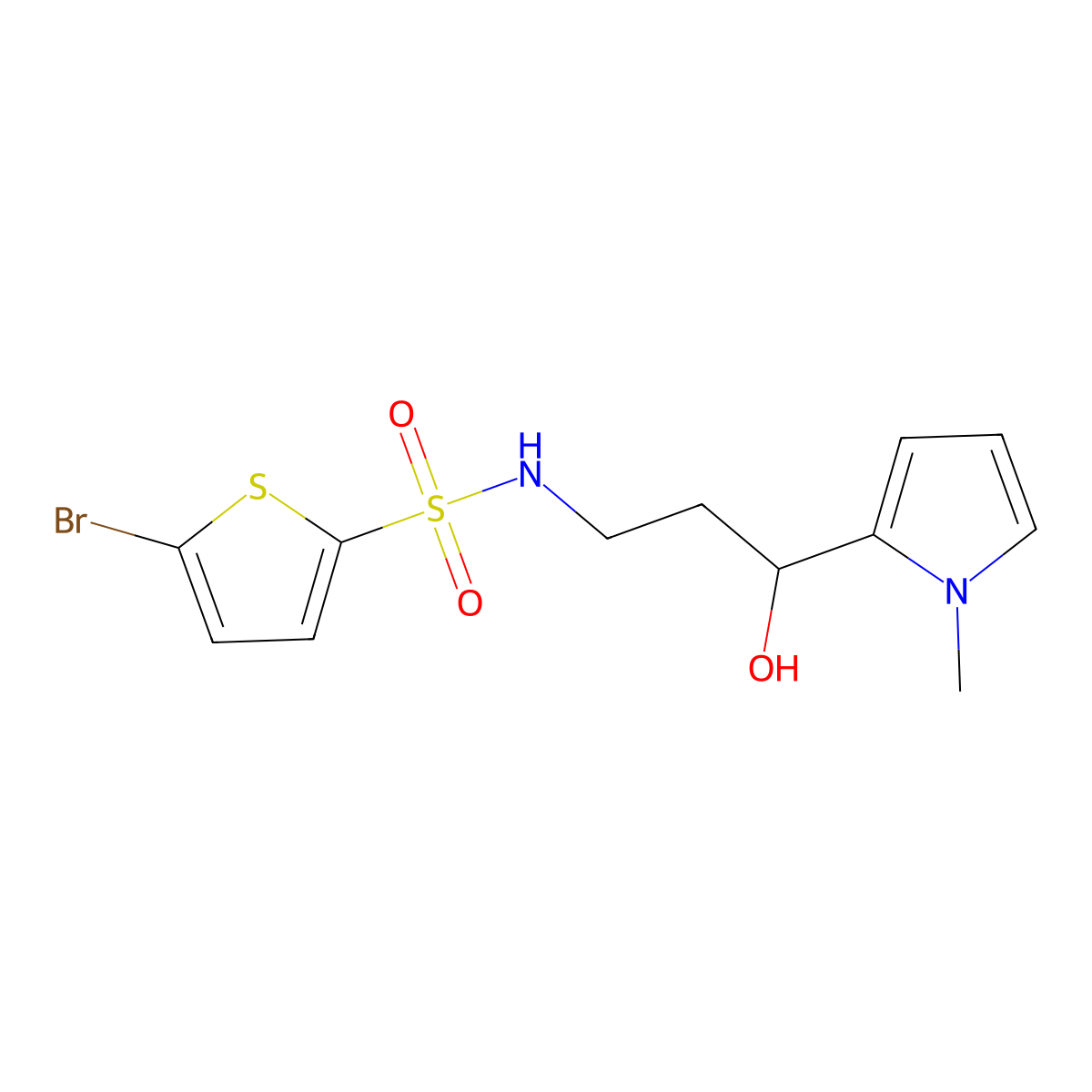 5-bromo-N-(3-hydroxy-3-(1-methyl-1H-pyrrol-2-yl)propyl)thiophene-2-sulfonamide molecular structure, CAS 1798674-64-2