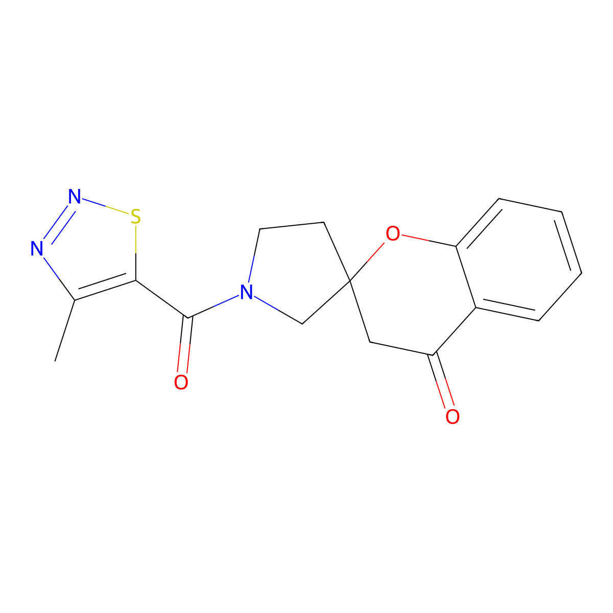 1'-(4-Methyl-1,2,3-thiadiazole-5-carbonyl)-3,4-dihydrospiro[1-benzopyran-2,3'-pyrrolidine]-4-one molecular structure, CAS 1798674-75-5