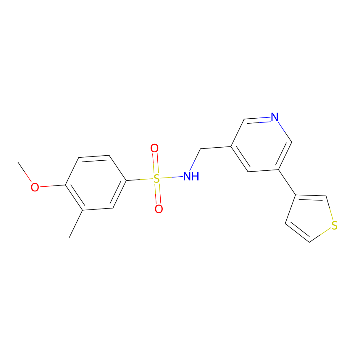 4-methoxy-3-methyl-N-((5-(thiophen-3-yl)pyridin-3-yl)methyl)benzenesulfonamide molecular structure, CAS 1798674-76-6