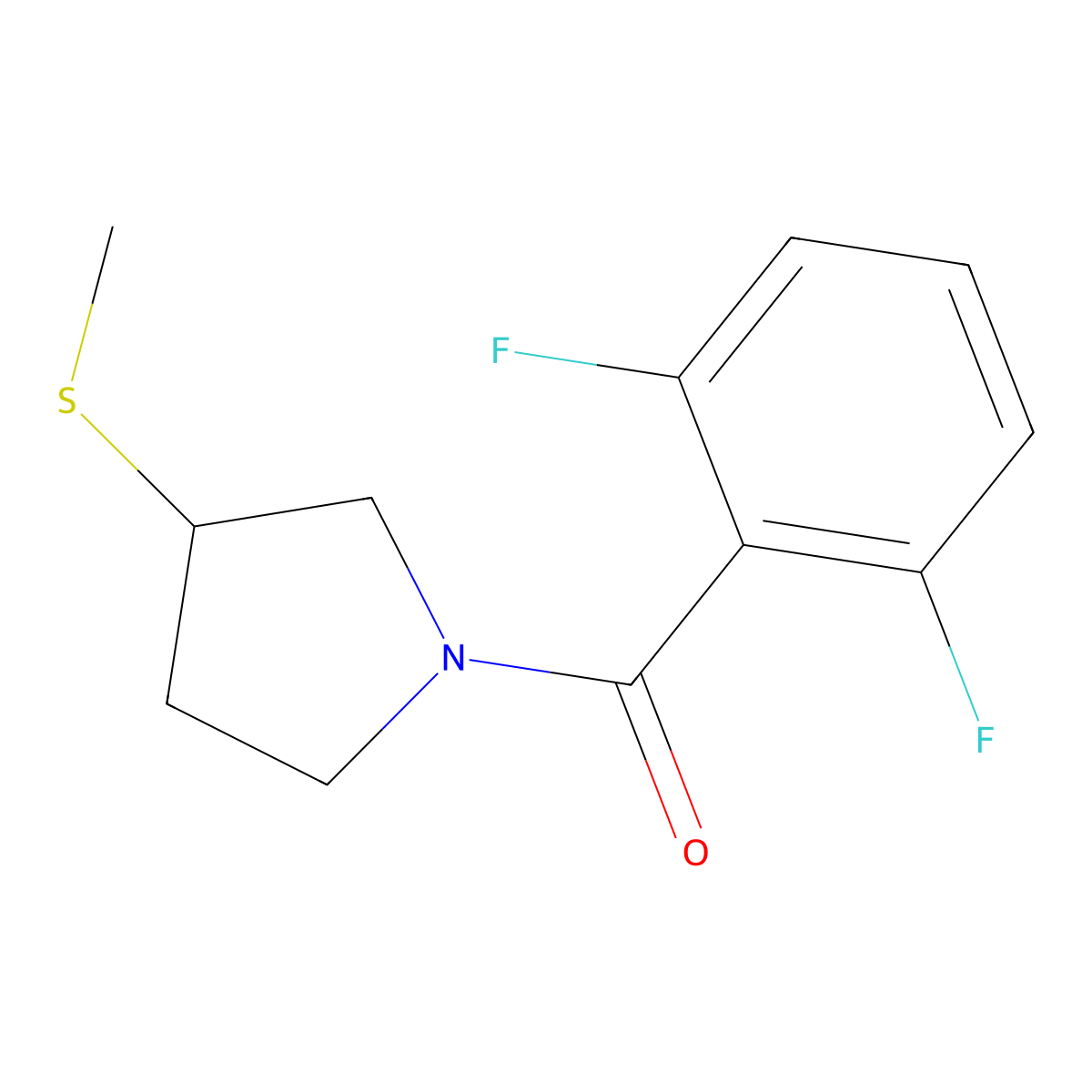 (2,6-Difluorophenyl)(3-(methylthio)pyrrolidin-1-yl)methanone molecular structure, CAS 1798674-82-4