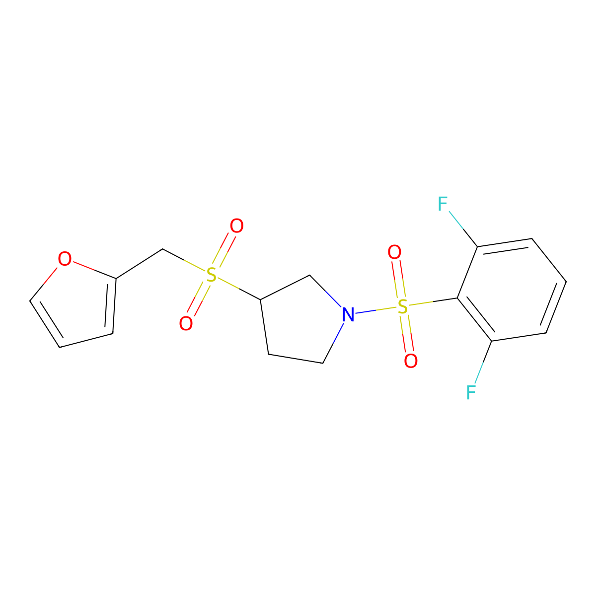 1-((2,6-Difluorophenyl)sulfonyl)-3-((furan-2-ylmethyl)sulfonyl)pyrrolidine molecular structure, CAS 1798674-92-6